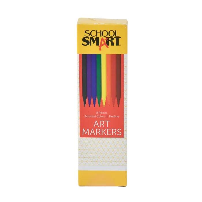 School Smart Art Markers, Fineline Tip, Assorted Colors, Set of 8 085119